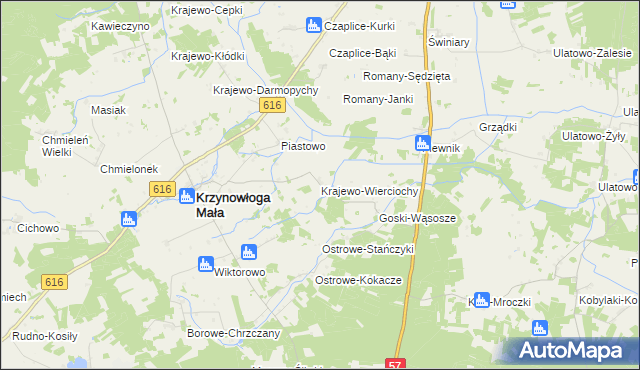 mapa Krajewo-Wierciochy, Krajewo-Wierciochy na mapie Targeo