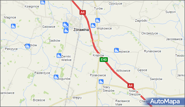 mapa Krajków gmina Żórawina, Krajków gmina Żórawina na mapie Targeo