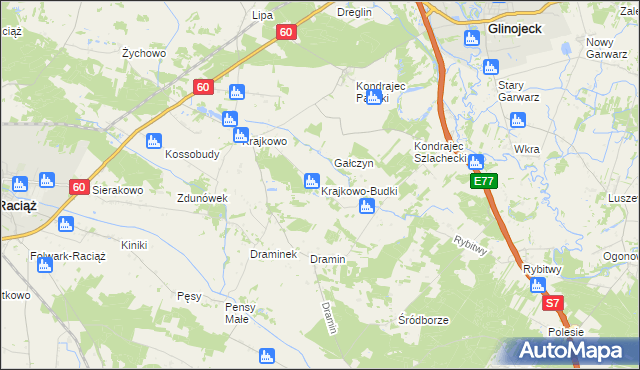 mapa Krajkowo-Budki, Krajkowo-Budki na mapie Targeo