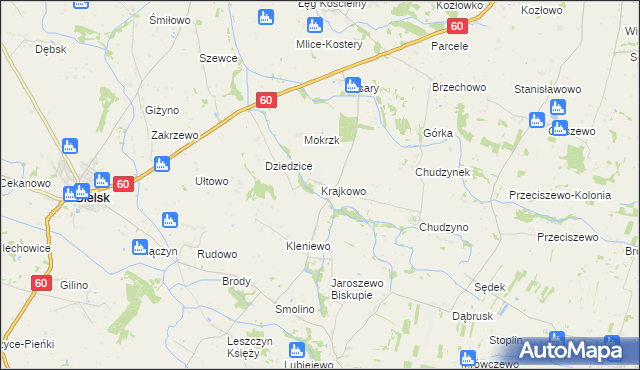 mapa Krajkowo gmina Drobin, Krajkowo gmina Drobin na mapie Targeo