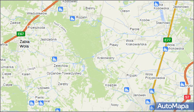 mapa Krakowiany gmina Nadarzyn, Krakowiany gmina Nadarzyn na mapie Targeo