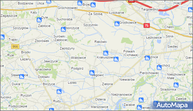 mapa Krakuszowice, Krakuszowice na mapie Targeo