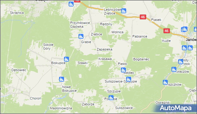 mapa Krasawa, Krasawa na mapie Targeo