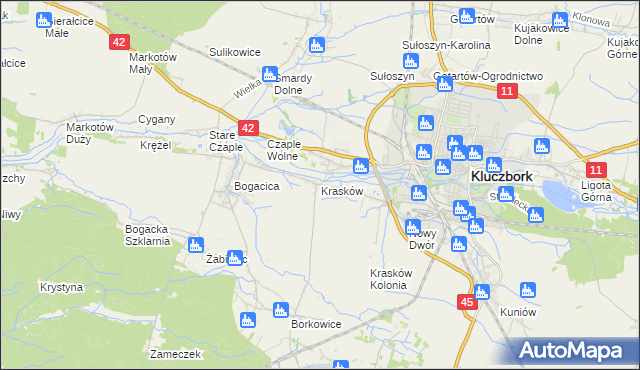 mapa Krasków gmina Kluczbork, Krasków gmina Kluczbork na mapie Targeo