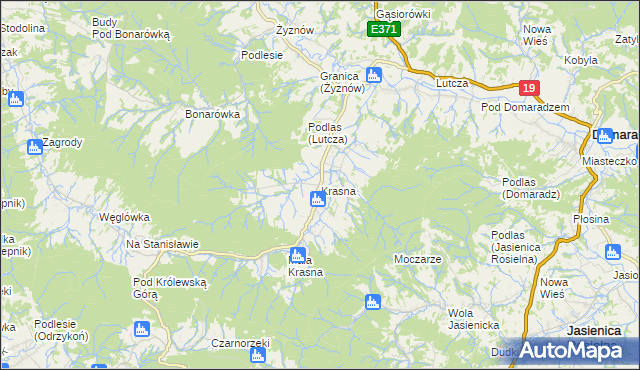 mapa Krasna gmina Korczyna, Krasna gmina Korczyna na mapie Targeo