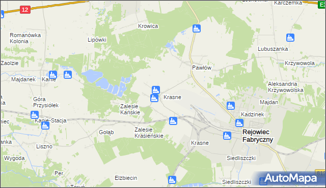 mapa Krasne gmina Rejowiec Fabryczny, Krasne gmina Rejowiec Fabryczny na mapie Targeo