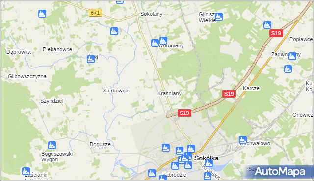 mapa Kraśniany, Kraśniany na mapie Targeo