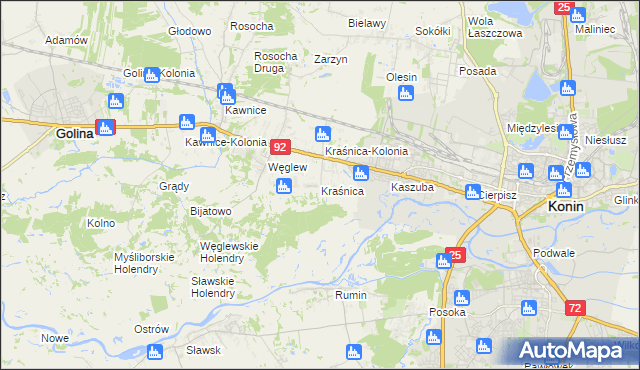 mapa Kraśnica gmina Golina, Kraśnica gmina Golina na mapie Targeo