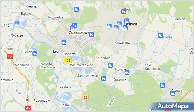mapa Krasowa gmina Leśnica, Krasowa gmina Leśnica na mapie Targeo
