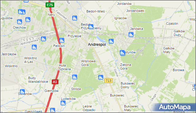 mapa Kraszew gmina Andrespol, Kraszew gmina Andrespol na mapie Targeo