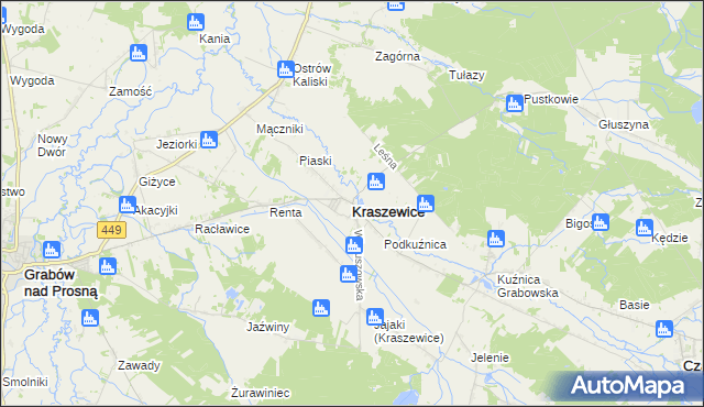 mapa Kraszewice powiat ostrzeszowski, Kraszewice powiat ostrzeszowski na mapie Targeo