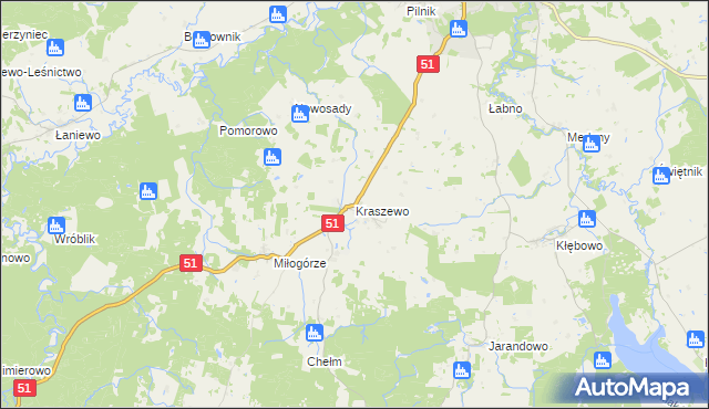 mapa Kraszewo gmina Lidzbark Warmiński, Kraszewo gmina Lidzbark Warmiński na mapie Targeo