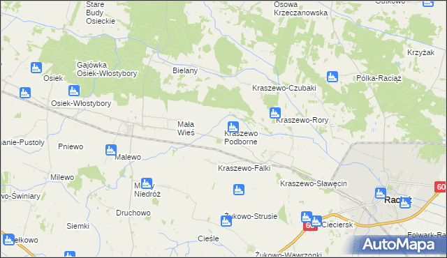 mapa Kraszewo Podborne, Kraszewo Podborne na mapie Targeo