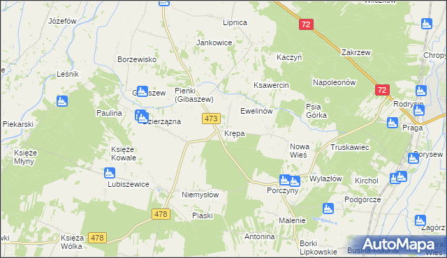 mapa Krępa gmina Poddębice, Krępa gmina Poddębice na mapie Targeo