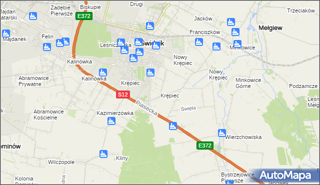mapa Krępiec gmina Mełgiew, Krępiec gmina Mełgiew na mapie Targeo