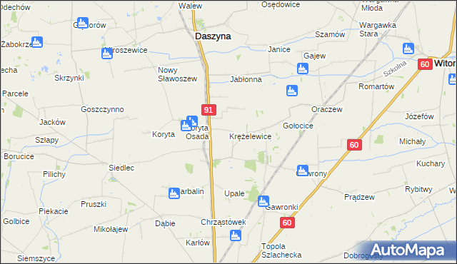 mapa Krężelewice, Krężelewice na mapie Targeo
