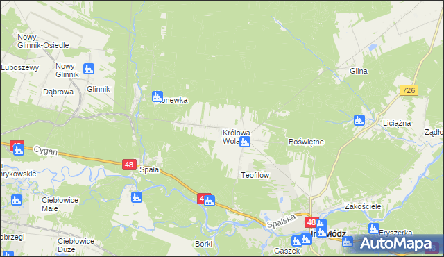 mapa Królowa Wola gmina Inowłódz, Królowa Wola gmina Inowłódz na mapie Targeo