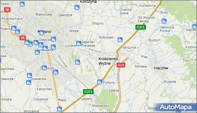 mapa Krościenko Wyżne, Krościenko Wyżne na mapie Targeo