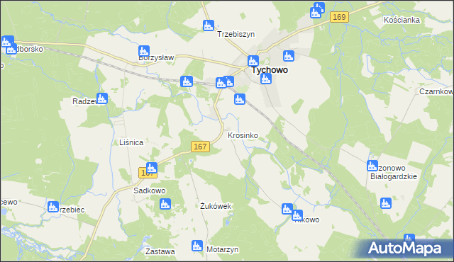 mapa Krosinko gmina Tychowo, Krosinko gmina Tychowo na mapie Targeo