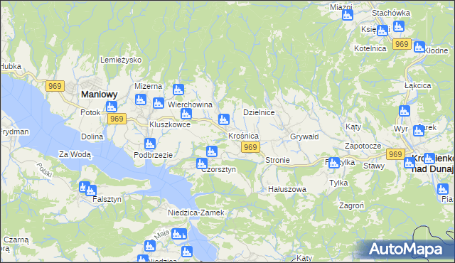 mapa Krośnica gmina Krościenko nad Dunajcem, Krośnica gmina Krościenko nad Dunajcem na mapie Targeo