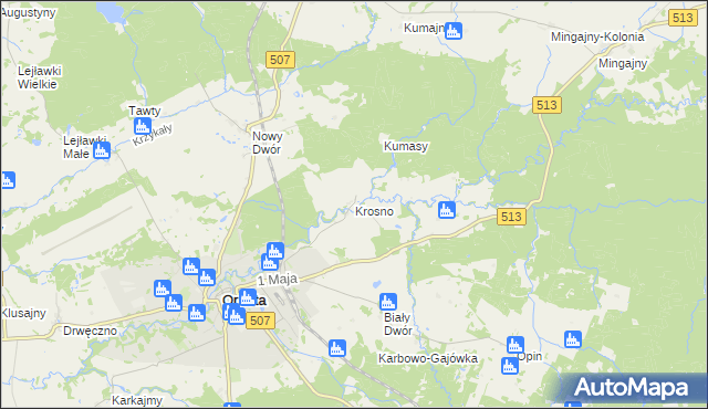 mapa Krosno gmina Orneta, Krosno gmina Orneta na mapie Targeo