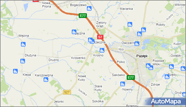 mapa Krosno gmina Pasłęk, Krosno gmina Pasłęk na mapie Targeo