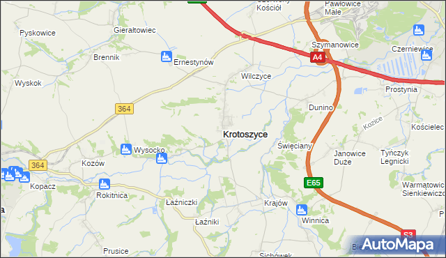 mapa Krotoszyce, Krotoszyce na mapie Targeo