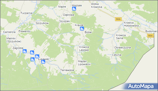 mapa Krowica Lasowa, Krowica Lasowa na mapie Targeo