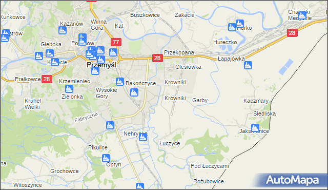 mapa Krówniki gmina Przemyśl, Krówniki gmina Przemyśl na mapie Targeo