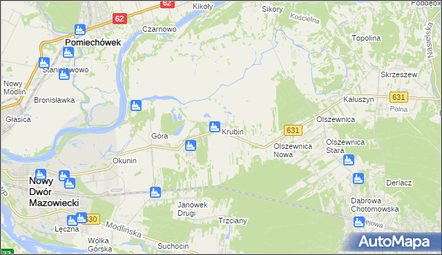mapa Krubin gmina Wieliszew, Krubin gmina Wieliszew na mapie Targeo