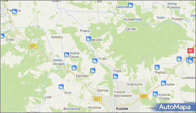 mapa Krupy gmina Kosów Lacki, Krupy gmina Kosów Lacki na mapie Targeo