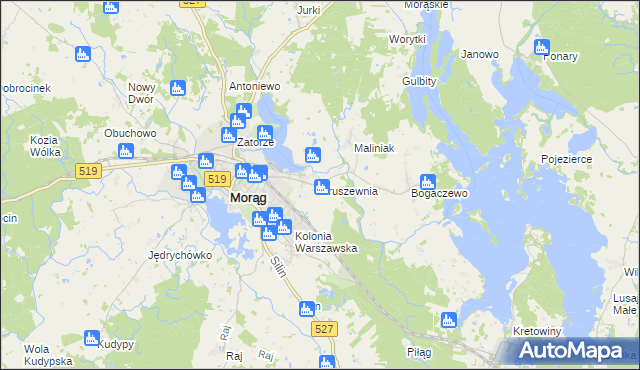 mapa Kruszewnia gmina Morąg, Kruszewnia gmina Morąg na mapie Targeo
