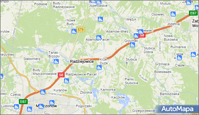 mapa Krze Duże, Krze Duże na mapie Targeo