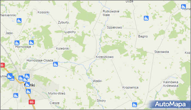 mapa Krzeczkowo gmina Mońki, Krzeczkowo gmina Mońki na mapie Targeo