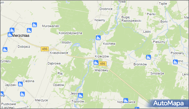 mapa Krzeczów gmina Wierzchlas, Krzeczów gmina Wierzchlas na mapie Targeo