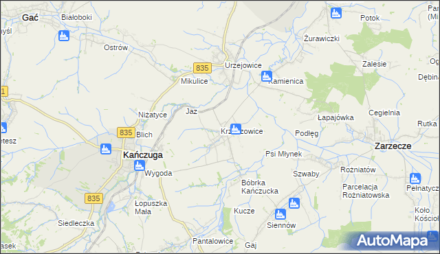 mapa Krzeczowice, Krzeczowice na mapie Targeo