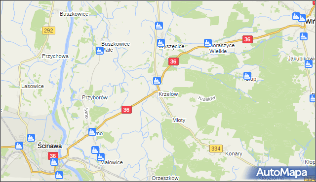 mapa Krzelów gmina Wińsko, Krzelów gmina Wińsko na mapie Targeo