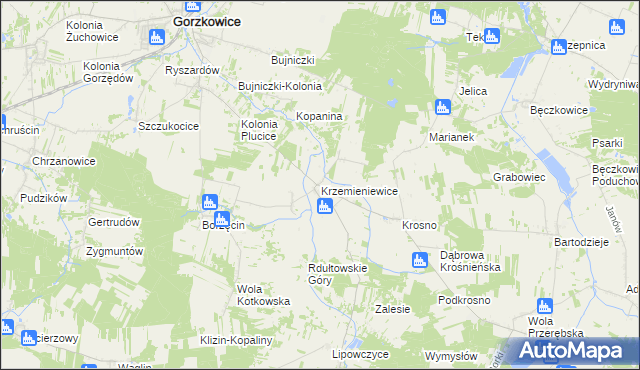mapa Krzemieniewice, Krzemieniewice na mapie Targeo