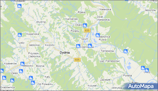 mapa Krzemienna gmina Dydnia, Krzemienna gmina Dydnia na mapie Targeo