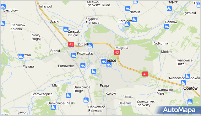 mapa Krzepice powiat kłobucki, Krzepice powiat kłobucki na mapie Targeo