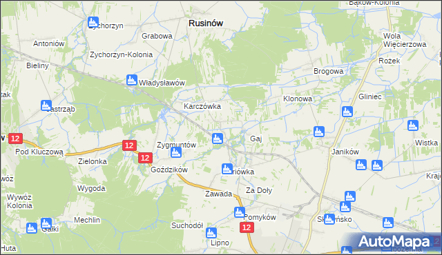 mapa Krzesławice gmina Rusinów, Krzesławice gmina Rusinów na mapie Targeo