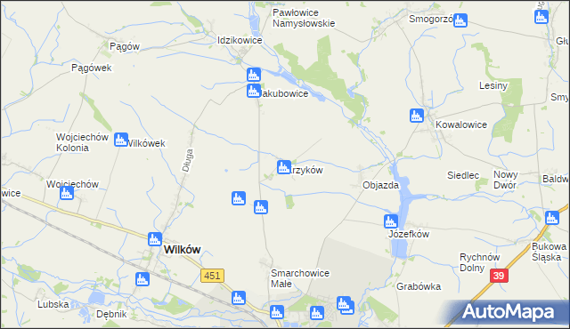 mapa Krzyków gmina Wilków, Krzyków gmina Wilków na mapie Targeo