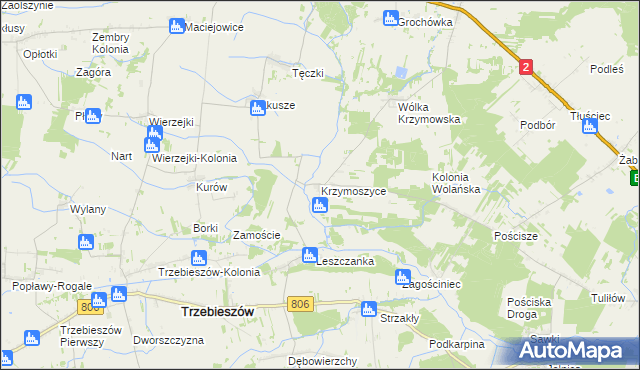 mapa Krzymoszyce, Krzymoszyce na mapie Targeo