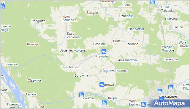 mapa Krzywda gmina Łaskarzew, Krzywda gmina Łaskarzew na mapie Targeo