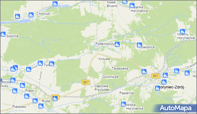 mapa Krzywe gmina Horyniec-Zdrój, Krzywe gmina Horyniec-Zdrój na mapie Targeo