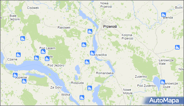 mapa Krzywólka gmina Przerośl, Krzywólka gmina Przerośl na mapie Targeo