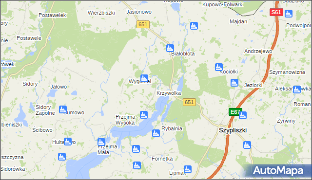 mapa Krzywólka gmina Szypliszki, Krzywólka gmina Szypliszki na mapie Targeo