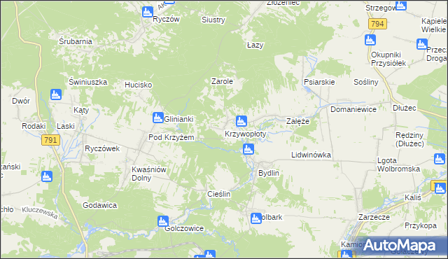 mapa Krzywopłoty gmina Klucze, Krzywopłoty gmina Klucze na mapie Targeo
