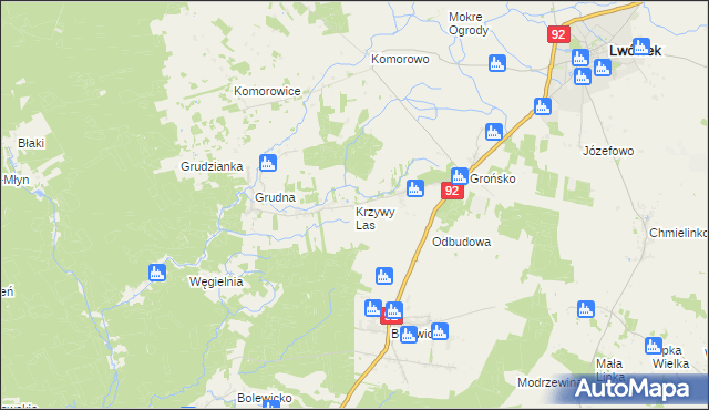 mapa Krzywy Las gmina Lwówek, Krzywy Las gmina Lwówek na mapie Targeo