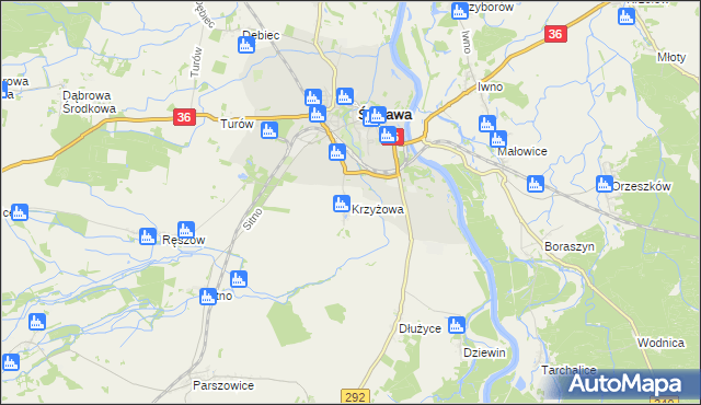 mapa Krzyżowa gmina Ścinawa, Krzyżowa gmina Ścinawa na mapie Targeo
